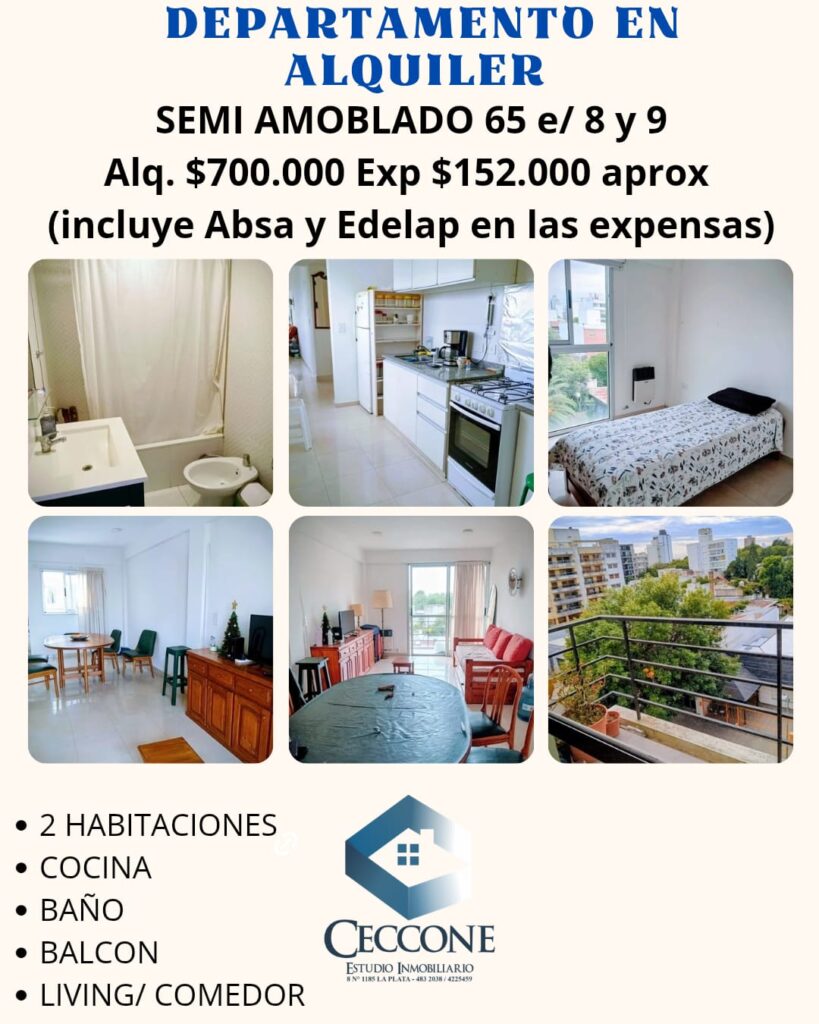 ALQUILER - Departamento - 65 entre 8 y 9 - La Plata