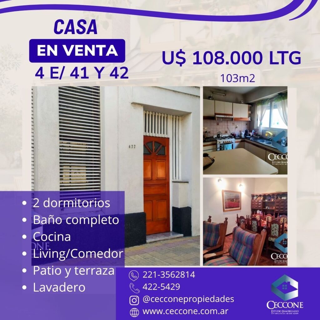 VENTA - Casa - 4 entre 41 y 42 - La Plata