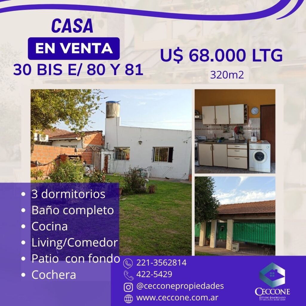 VENTA - Casa - 30 bis entre 80 y 81 - La Plata