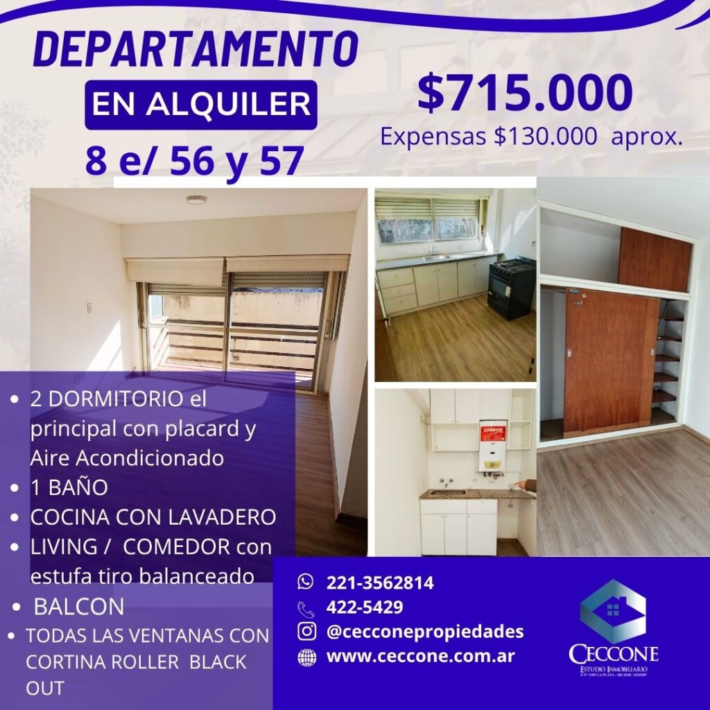ALQUILER - Departamento - 8 entre 56 y 57 - La Plata