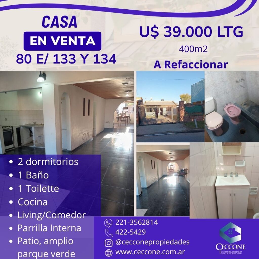 VENTA - Casa - 80 entre 133 y 134 - La Plata