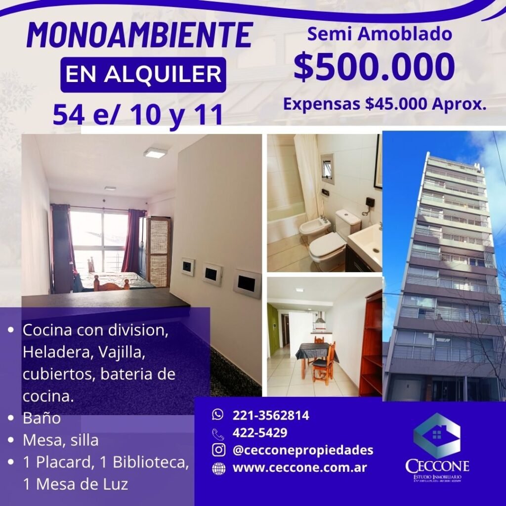 ALQUILER - Monoambiente - 54 entre 10 y 11 - La Plata